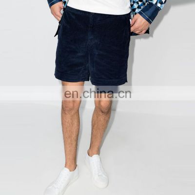 factory oem fashion custom logo high waist warm navy blue corduroy men shorts