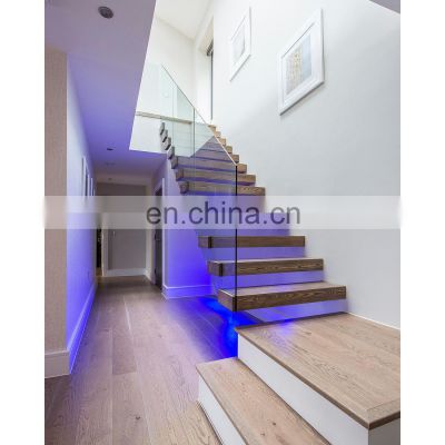 Modern House Glass Staircase Design Led Glass Steel Wood Floating Stairs