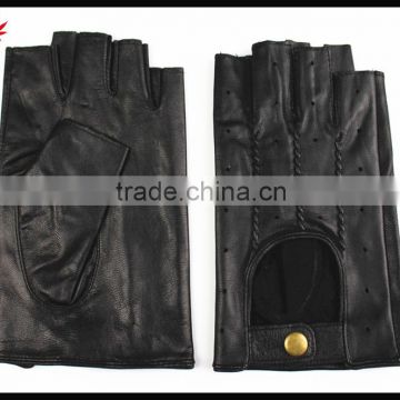 mens black leather fingerless car driving gloves