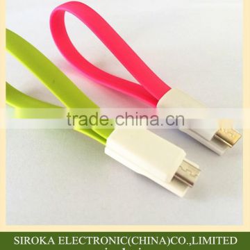 Tangle-Free Flat noodle micro USB 2.0 charger cable with Magnetic USB charging power cable for Samsung HTC Android mobile