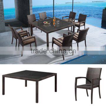 Garden furniture of rattan KD square table / stackable outdoor chair