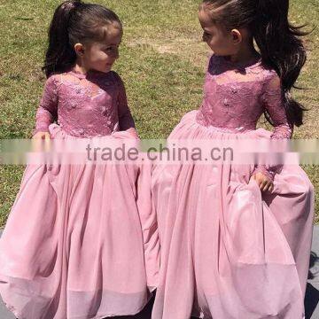 (MY2663) MARRY YOU 2016 Chiffon Long Sleeves Lovely Lace Flower Girl Dress Pattrens For Wedding