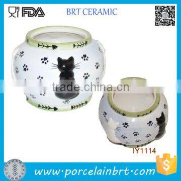 Lovely Four Black And White Cats Ceramic Fish Bowl