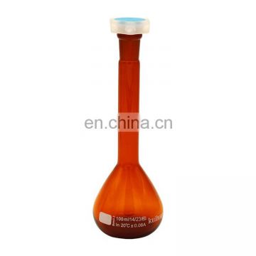Laboratory analysis amber color glass volumetric flask with glass stopper