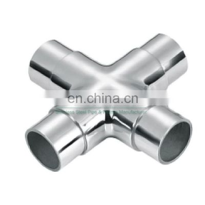 Handrail Four Way Stainless Steel Four Way Pipe Connector For Pipe Joint