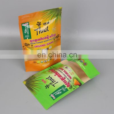 biodegradable kraft paper bag resealable custom printed packaging stand up pouch for organic sugar packaging