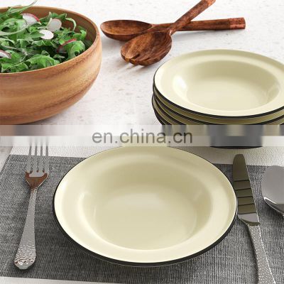Wholesale restaurant enamel metal dinner round plates with custom logo design