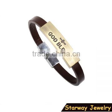 >>New arrival God bless cross leather bracelet/