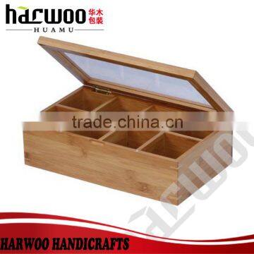 Natural solid wood tea box with 8 compartments,acylic window lid