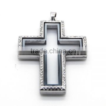 Big size floating glass lockets design stainless steel cross locket pendant unique cross pendants modern cross pendants LP9254