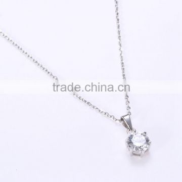 Wholesale Solid 925 Sterling Silver 7MM Solitaire CZ Pendant Necklace