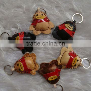 High quality cute QQ animal leather keychain, wholesale keychain for car, key promotional gift