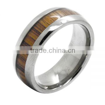Men's camo titanium wood stone shell inlay dome ring costum made