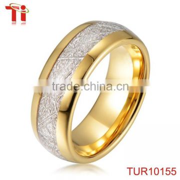Gold Plated Men's Tungsten Carbide Ring, Tungsten Basic Rings Collection TUR10155, new deisgn inlay meterolite rings