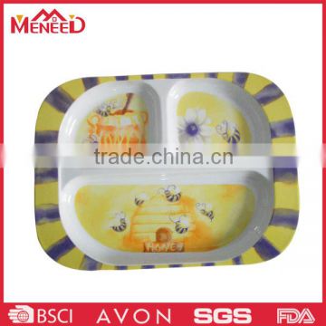 Baby safety lovely bee decal rectangle divided serving tray for kids