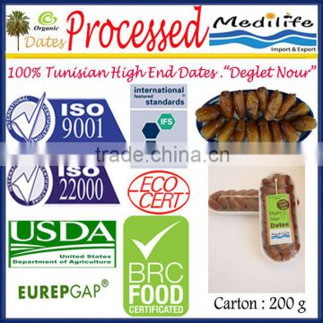 Organic Processed Dates Tunisian High Quality Dates "Deglet Noor" Category,Healthy Fruit Products, 200 g