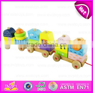Kids wooden train set pull along toy,Wooden block train toy for children,Pull Shape Block Train Toy W05C021