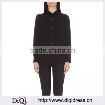 Wholesale Women Apparel Buttoned Cuffs Long Sleeves Curved Hem Silk-satin Shirt(DQE0265T)