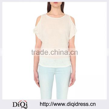 Wholesale Women Apparel Relaxed Fashion Round Neck Cold Shoulders Cotton T-shirt(DQE0244T)