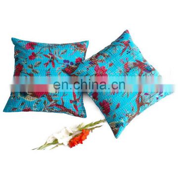Bird Print Kantha Cushion Cover Cotton Kantha Work Pillow/Cushion Covers