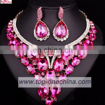 Shiny necklace with earings rhinestone jewelry for weddingRed color necklace for dating