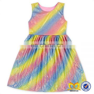 Manufacturer Girl's Rainbow Glitter Design Dress Children Frocks Kids Girls Boutique Party Dresses