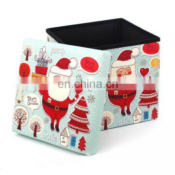 RTS Printing Polyester blue Christmas present packing foldable stool storage ottoman for kids