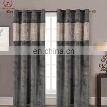 Split Joint Design Velvet Window Curtains Soft European Grommet Curtains with Plush Fabric
