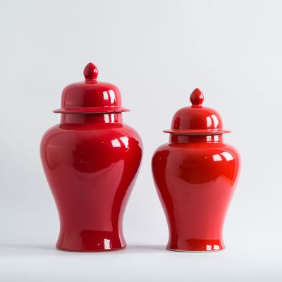 Hand Made Modern Simple Storage Jar Jingdezhen Red Ceramic Vase With Lid For Hallway Decor