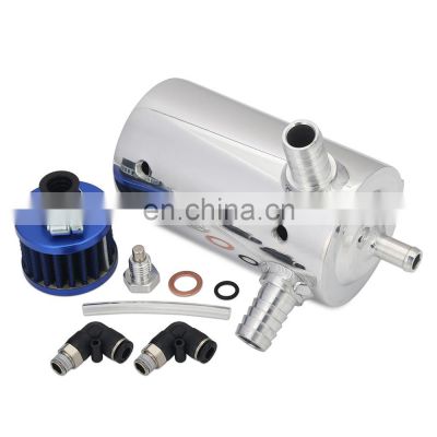 19MM aluminum Universal small Oil Catch Can Tank with Breather & Drain Plug Silver 0.5L