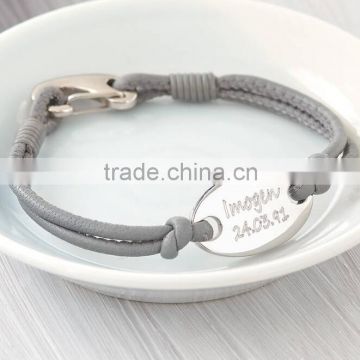 Fashion Stainless Steel Personalised Oval Leather Bracelet With Engrave Name Free