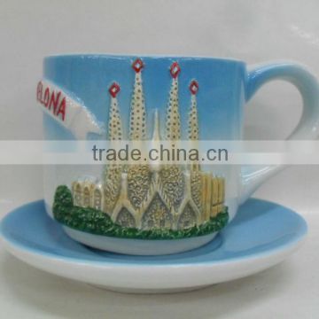 Ceramic souvenir hand painting Barcelona coffee mug with saucer