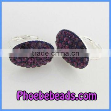 Wholesale Grape Purple Crystal Pave Silver Plated Cute Clip Earrings For ladies PEA08