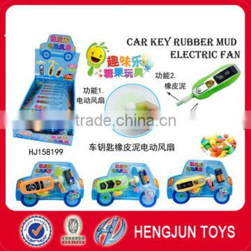 Promotional candy gift new design Candy electric car keys fan toy with clay 10pcs