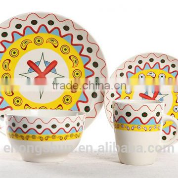 Round shape color glaze stoneware dinner set with your logo printing