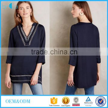 Ladies blouse long sleeve latest design embroidered blouse in fashion