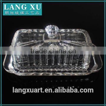 LX-H005 handmade crystal clear press square glass butter dish                        
                                                Quality Choice
