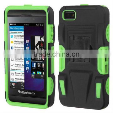 for blackberry z10 case cover hybrid armor stand black/green