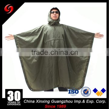 olive green 210T polyester taffeta with 21S PVC coated Army Rain Poncho Military Waterproof Raincoat