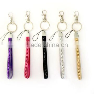 Purple Promotion Gift PU Leather Key Chain with Crystal Gem, Swivel Snap Hooks, Key ring accembly, Acrylic Gem Key chain