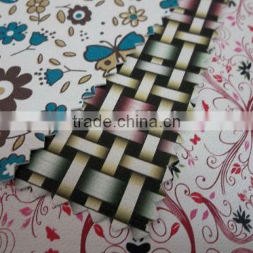 pu artificial leather with flower printing for bag, pu bag leather goods
