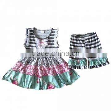stripe fashion kids clothing girl lace bib baby girl printing summer wholesale kids clothes kids clothing company