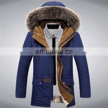 Fashion New Men;s Winter Long Down Jacket with Fur Hood