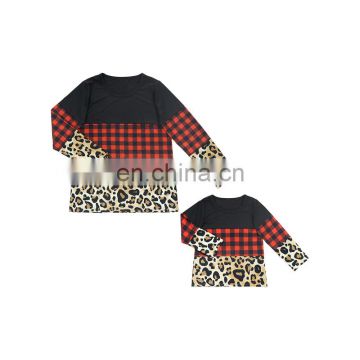 2020 New Arrival Leopard And Buffalo Patchwork Boutique Shirt Sweet Mommy And Me Outfits