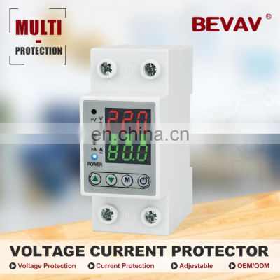 40A 63A 230V Digital current voltage protector Din rail adjustable over and under voltage protector
