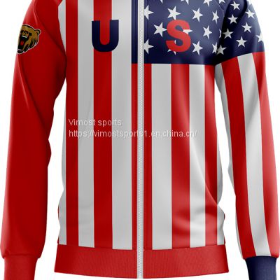 Custom Sublimation Jacket with White Zipper with USA National Flag Pattern