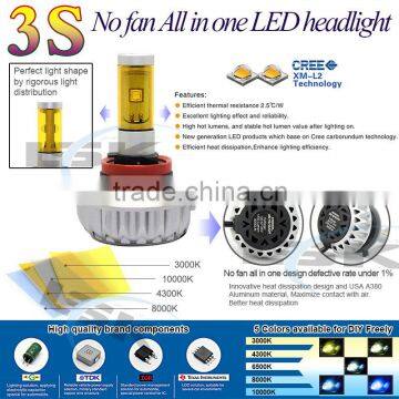 Five changeable colors car led headlight 3S h11 3000K,4300K,6500K,8000K,10000K DIY freely