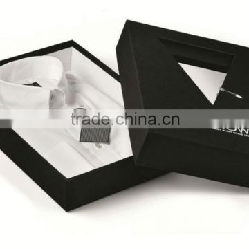 Luxury black paper shirt box with window clear lid