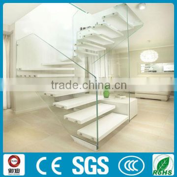 Contemporary Indoor Glass Beam Wooden Stairs