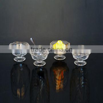 elegant decorative embossing 4pcs glass ice cream cup set